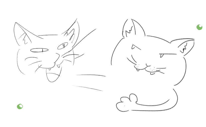 Divi uzzīmēti kaķi runā viens ar otru.